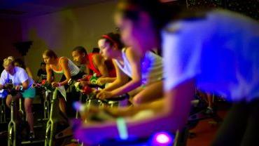 Students on exercise bikes